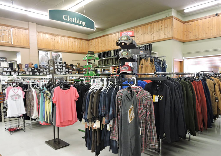 Inside the Clallam Co-Op aisles clothing
